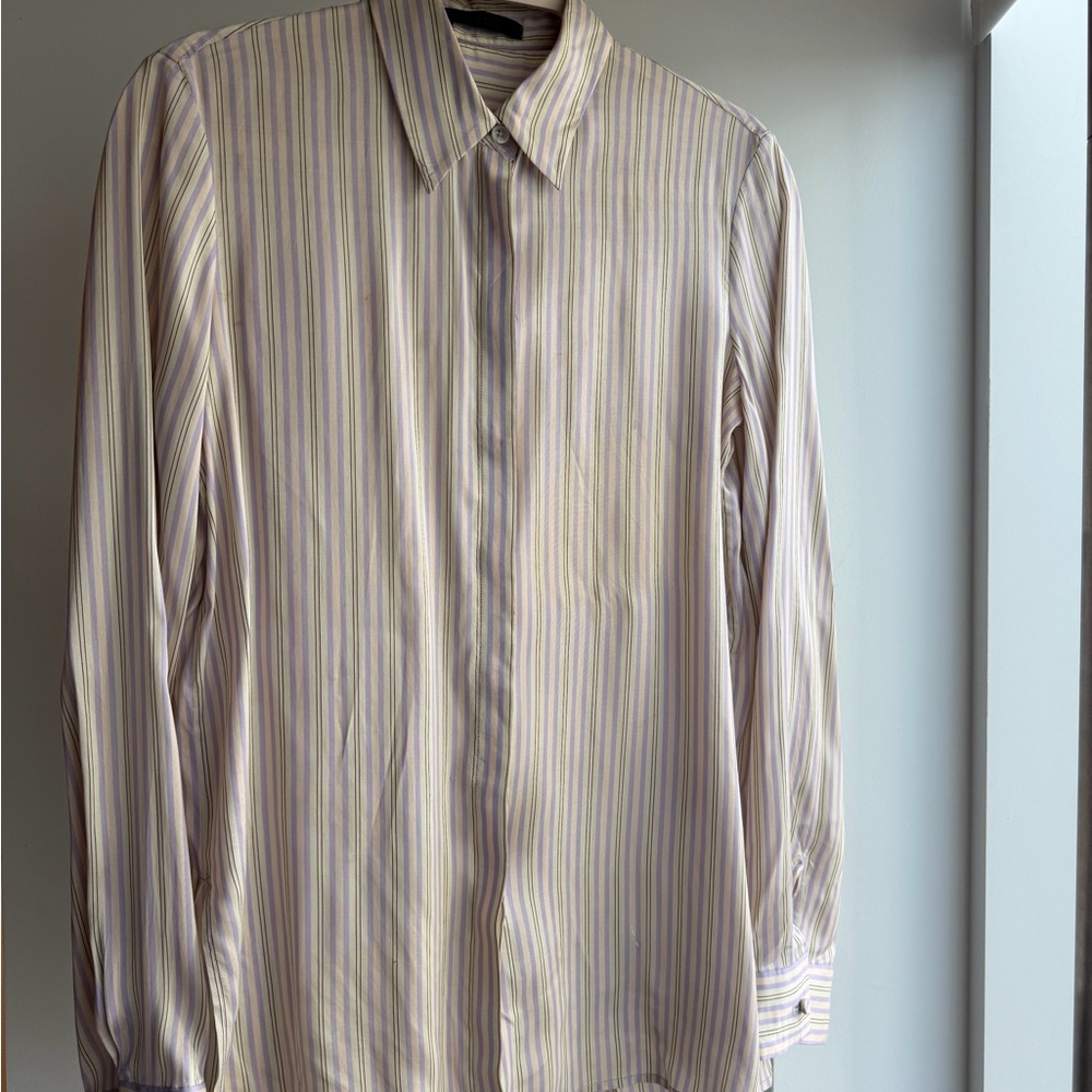 The Row Cream and Purple Striped Dress Shirt - Picture 3 of 6
